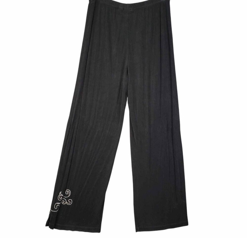 Chico's Travelers Black silver color Embellished Slinky Knit Pants Size 1 Small